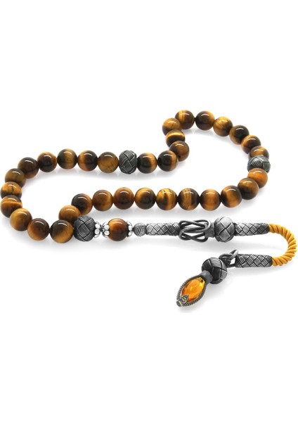 1000 Ayar Gümüş Kazaz Püsküllü Küre Kesim Kaplangözü Doğaltaş Tesbih (M-1)