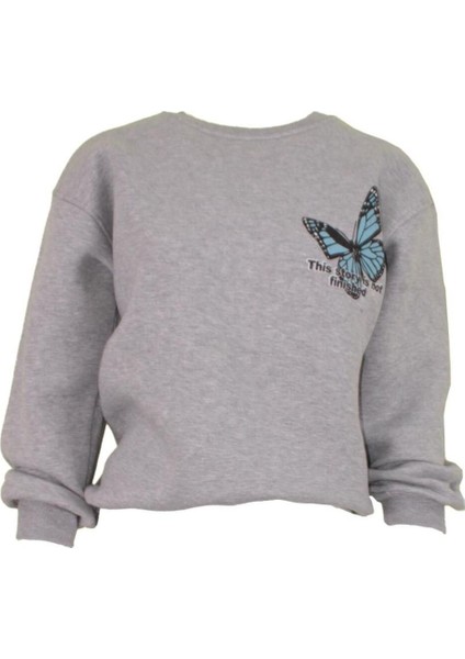 Unisex Oversize 3 Iplik Şardonlu Renkli Kelebek Baskılı Sweatshirt fiyatları