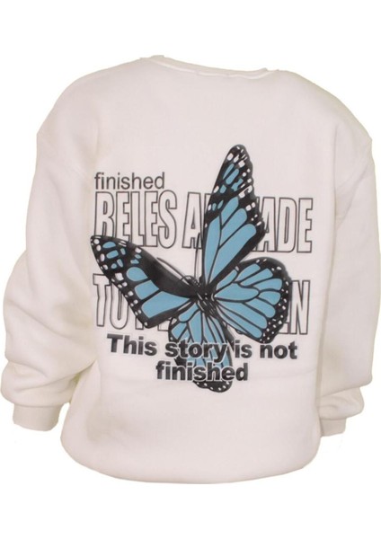 Unisex Oversize 3 Iplik Şardonlu Renkli Kelebek Baskılı Sweatshirt fiyatları