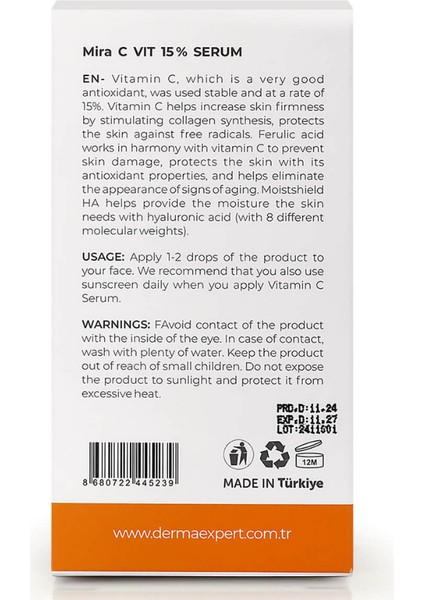 C Vit 15 % - %15 Vitamin C Serum C Vitamini, Hyaluronik Asit, Vitamin E, Niacinamide 30 ml