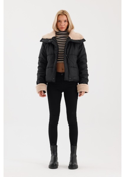 Kadın Yakası ve Kolu Kürk Detay Şişme Mont fiyatları