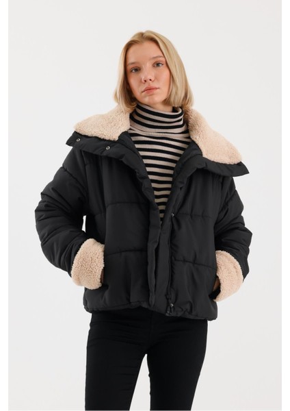 Kadın Yakası ve Kolu Kürk Detay Şişme Mont fırsatları