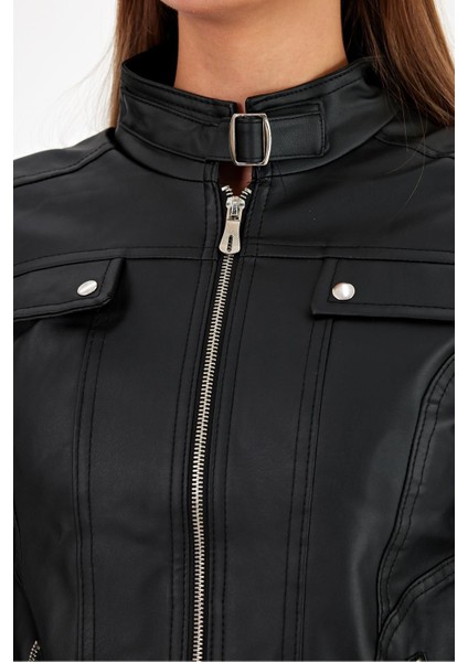 Kadın Dik Yaka Suni Deri Ceket fırsatları