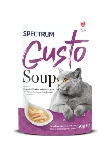Gusto Soup Ton Balıklı Tavuklu ve Tatlı Patatesli Kedi Çorbası 50 gr