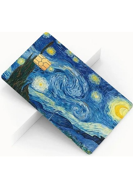 Van Gogh Yıldızlı Gece Temalı 4 Lü Kart Kaplama Sticker Seti Kredi/banka Kartı Kaplama