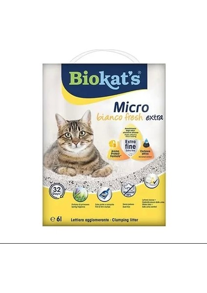 Biokats Micro Fresh Extra Bahar Kokulu Aktif Karbonlu Topaklanan Doğal Kedi Kumu 6 Lt