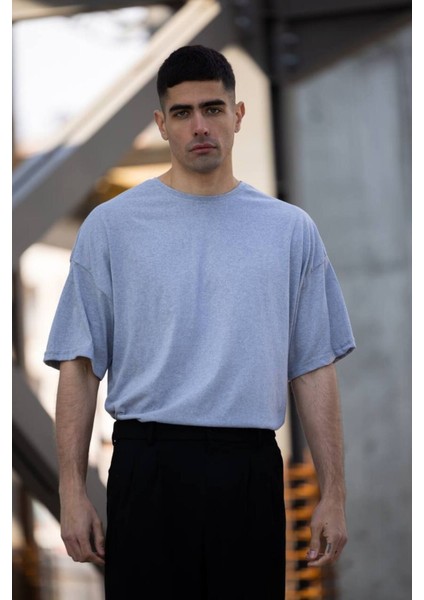 Düz Basic Baskısız Erkek Oversize T-Shirt Salaş Boyfirend