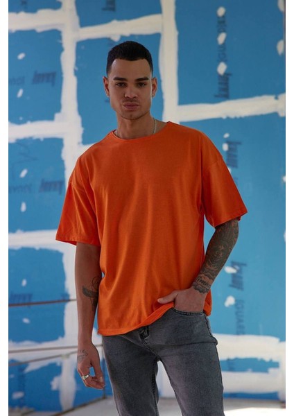 Düz Basic Baskısız Erkek Oversize T-Shirt Salaş Boyfirend