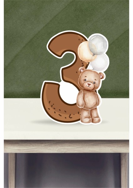 Ayıcık Temalı Ayaklı Rakam Pano - 3 Yaş (40 Cm)