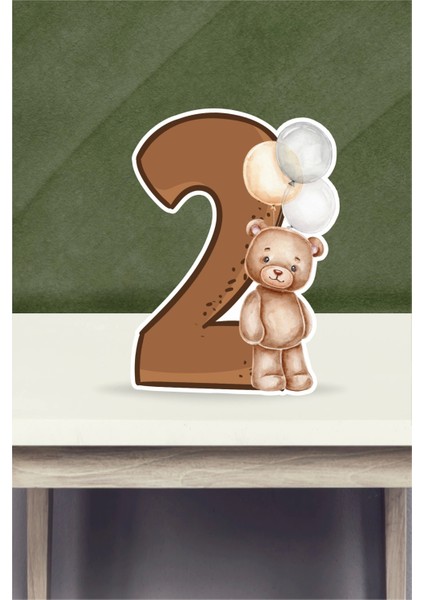 Ayıcık Temalı Ayaklı Rakam Pano - 2 Yaş (40 Cm)