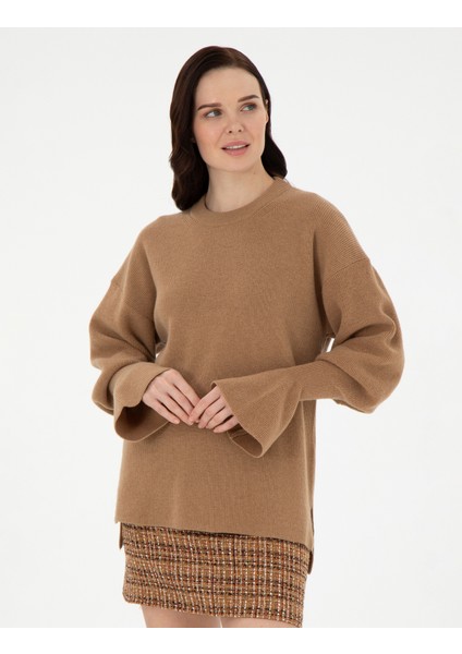 Kadın Camel Regular Fit Yün Kazak 50296484-VR015