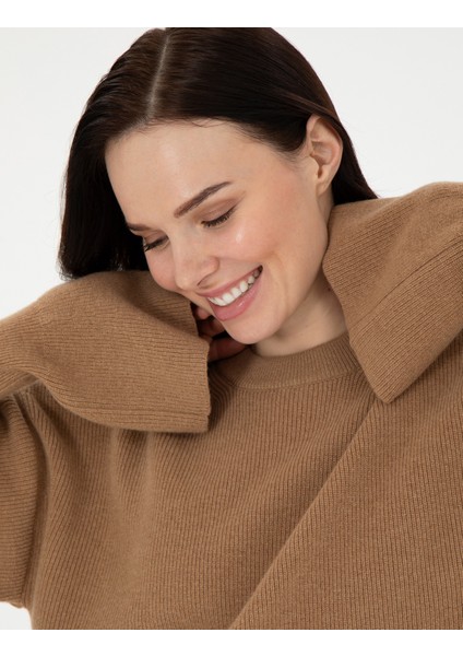 Kadın Camel Regular Fit Yün Kazak 50296484-VR015 fiyatları