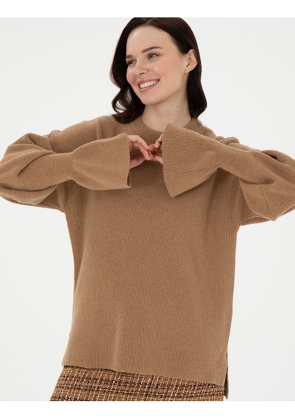 Kadın Camel Regular Fit Yün Kazak 50296484-VR015 modelleri