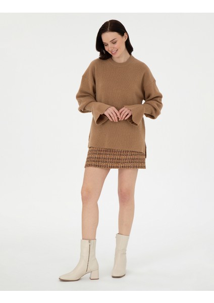 Kadın Camel Regular Fit Yün Kazak 50296484-VR015 fırsatları