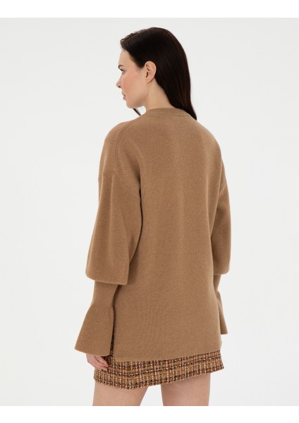 Kadın Camel Regular Fit Yün Kazak 50296484-VR015 indirimleri