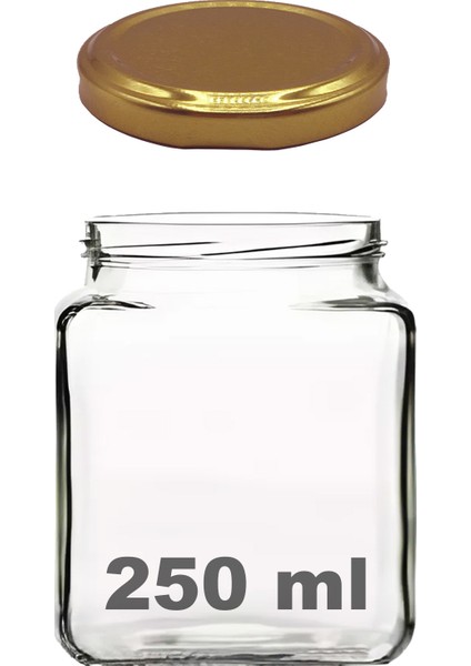 250 ml Metal Gold Kapaklı Kare Kavanoz 250 cc Şeffaf Köşeli Kavanoz 1 Adet