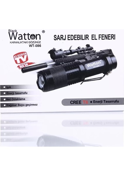 Orjinal 800 Lümen T6 Şarjlı El Feneri WT-086