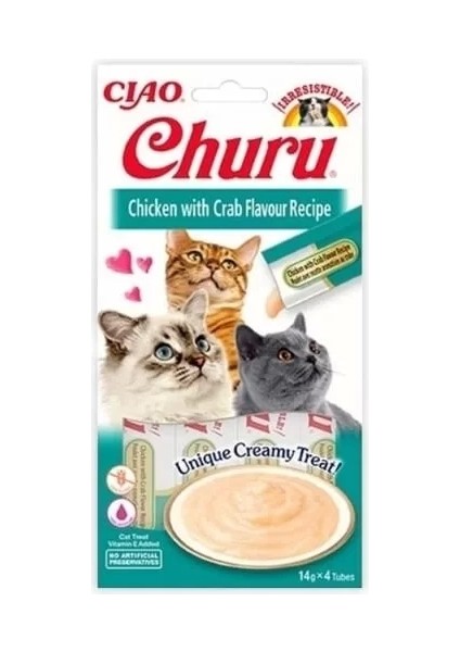 Ciao Churu Cream Tavuklu ve Yengeçli Sıvı Kedi Ödül Maması 14 gr 4 Adet