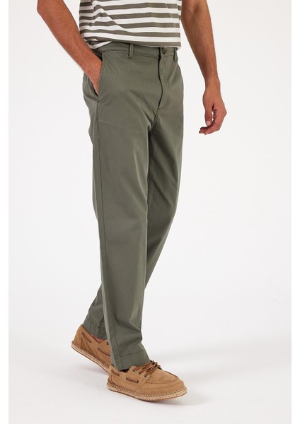 Erkek Ken Haki Beli Lastikli Chino Pantolon modelleri