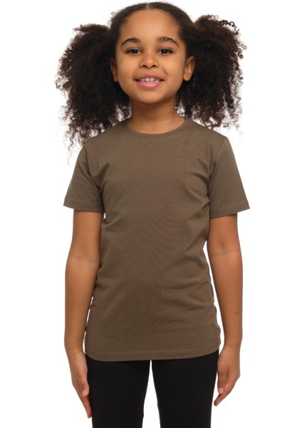 Kamuflaj Yeşil Basic Unisex Çocuk Sıfır Yaka Kısa Kollu Tişört