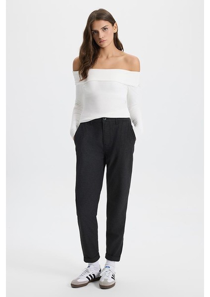 Kadın Norah Antrasit Beli Lastikli Kaşe Pantolon