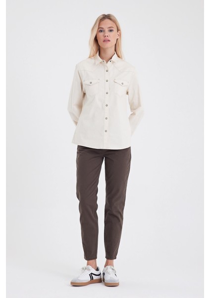 Kadın Norah Ağaç Kabuğu Beli Lastikli Gabardin Pantolon