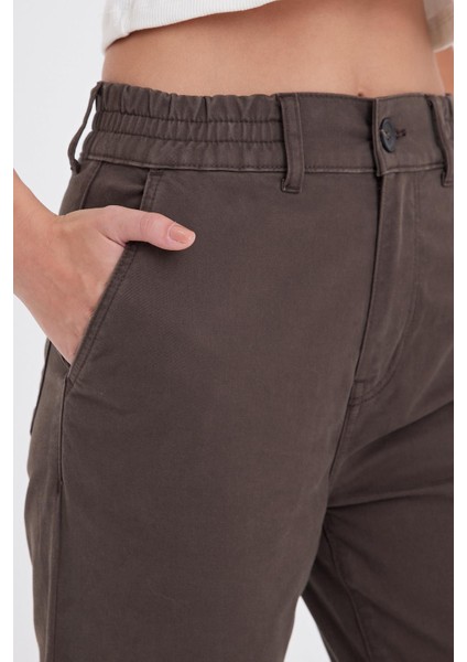 Kadın Norah Ağaç Kabuğu Beli Lastikli Gabardin Pantolon modelleri