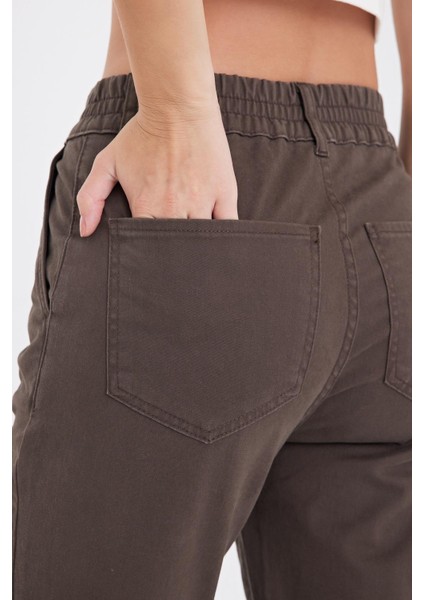Kadın Norah Ağaç Kabuğu Beli Lastikli Gabardin Pantolon fırsatları