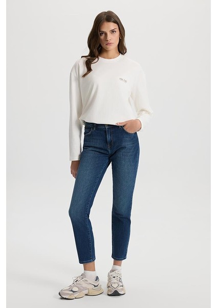 Kadın Petra Dirty Dark Blue Boyfriend Jean Pantolon - 10753DDB-274