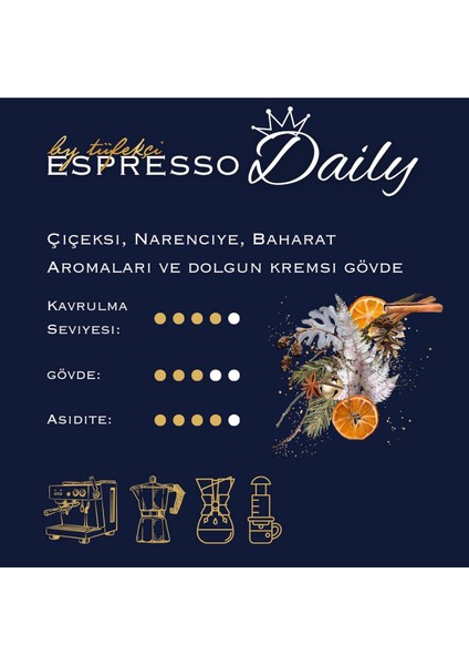 Espresso Daily Çekirdek Kahve – 1000G, 18/19 Elek, Yüksek Kalite, Orta Kavrulmuş, Taze ve Aromatik