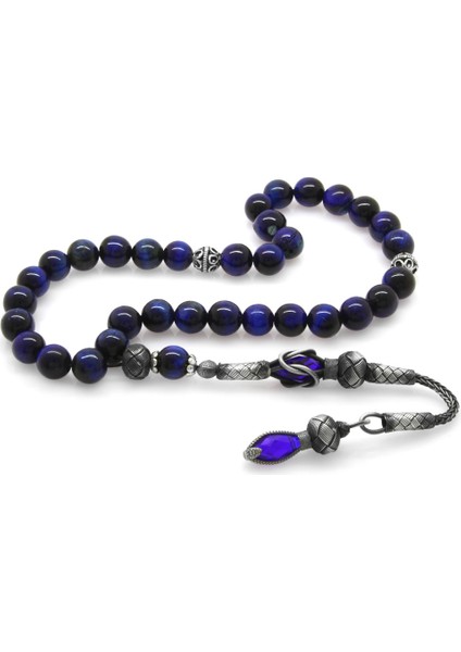 1000 Ayar Kazaz Püsküllü Küre Kesim Mavi Kaplangözü Doğaltaş Tesbih