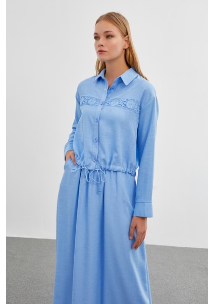 Dantel Detaylı Mavi Ikili Takım TK-1266 indirimleri