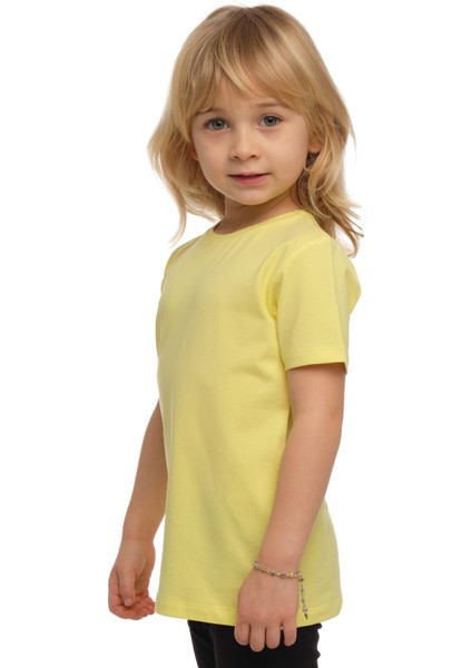 Açık Sarı Basic Unisex Çocuk Sıfır Yaka Kısa Kollu Tişört fiyatları