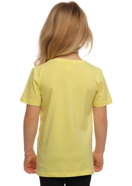 Açık Sarı Basic Unisex Çocuk Sıfır Yaka Kısa Kollu Tişört modelleri