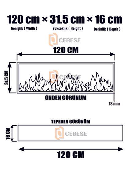 Dekoratif Elektrikli Yapay Şömine - 120 x 31.5 x 16 cm - Farklı Renk Modları,kumandalı, Bluetooth Ses