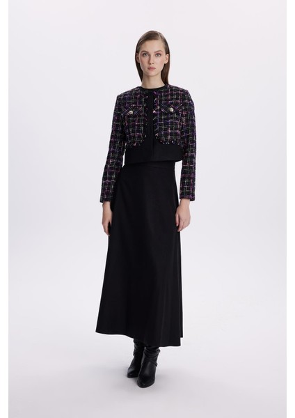 Tweed Desenli Düğme Detaylı Fuşya Ikili Takım TK-1397
