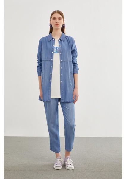 Denim Gömlek Bluz Mavi Ikili Takım TK-1254 fiyatları