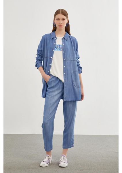 Denim Gömlek Bluz Mavi Ikili Takım TK-1254 fırsatları