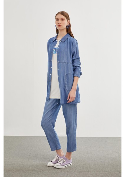 Denim Gömlek Bluz Mavi Ikili Takım TK-1254 indirimleri