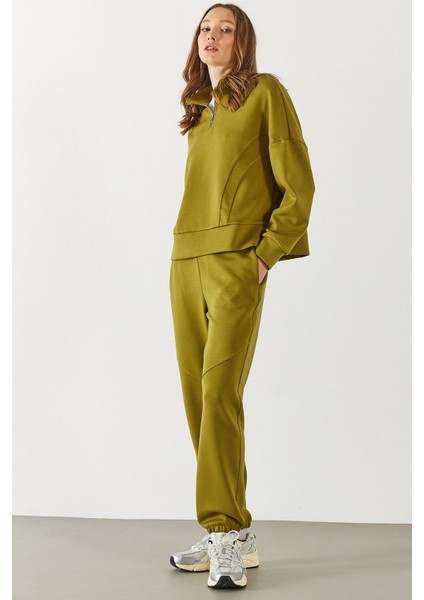 Julia Parçalı Yumuşak Dokulu Jogging Pantolon(Cupro) - Olıve