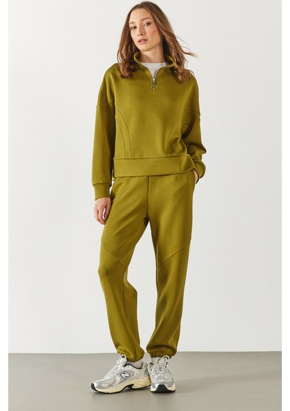 Julia Parçalı Yumuşak Dokulu Jogging Pantolon(Cupro) - Olıve modelleri