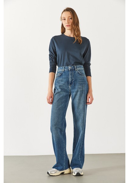 Gloria Bisiklet Yaka Regular Fit Uzun Kollu Basic Tişört - Lacivert fırsatları