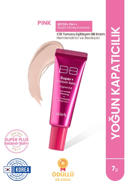 Super Plus Beblesh Balm SPF30++ Pink -Nemlendirici ve Besleyici Cilt Tonunu Eşitleyen Bb Krem Pink-7g