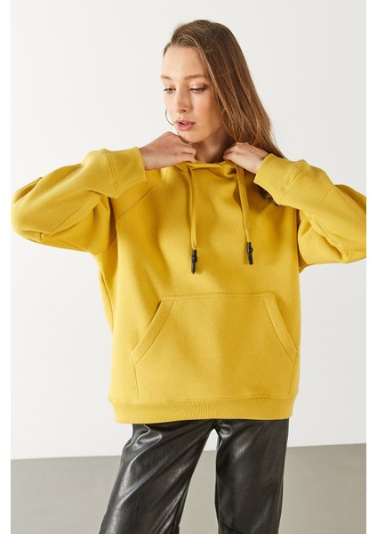 Maria Kapüşonlu Şardonlu Loose Fit Sweatshirt - Limon Küfü indirimleri