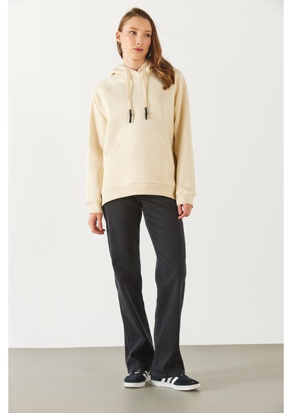 Maria Kapüşonlu Şardonlu Loose Fit Sweatshirt - Kemik fiyatları