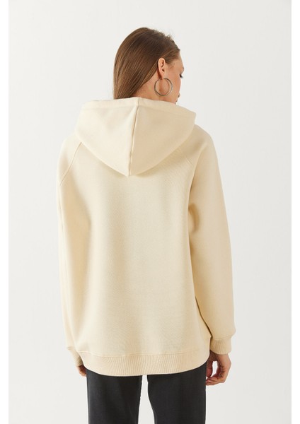 Maria Kapüşonlu Şardonlu Loose Fit Sweatshirt - Kemik modelleri