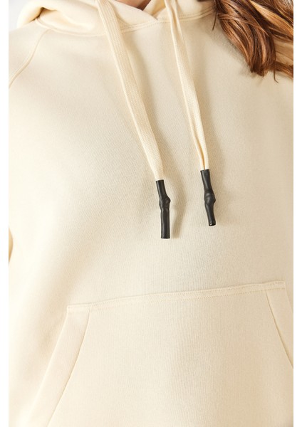 Maria Kapüşonlu Şardonlu Loose Fit Sweatshirt - Kemik fırsatları