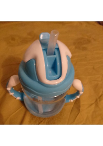 320 ml Biberon Çocuk Fincan Silikon Çocuk Eğitim Bardak Sevimli Bebek Su Saman Kolu Biberon (Mavi) (Yurt Dışından)