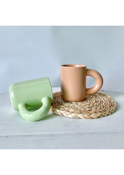 Iskandinav Seramik Kupa Büyük Saplı Kahve Kupa El Tutam El Sırlı Su Çay Bardak Süt Kupası Ev Ofis Su Bardağı - Pembe (Yurt Dışından) fırsatları