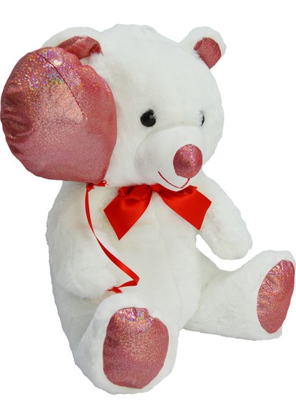 Parlak Kumaş Balonlu Beyaz Ayı Peluş 40 cm 62502
